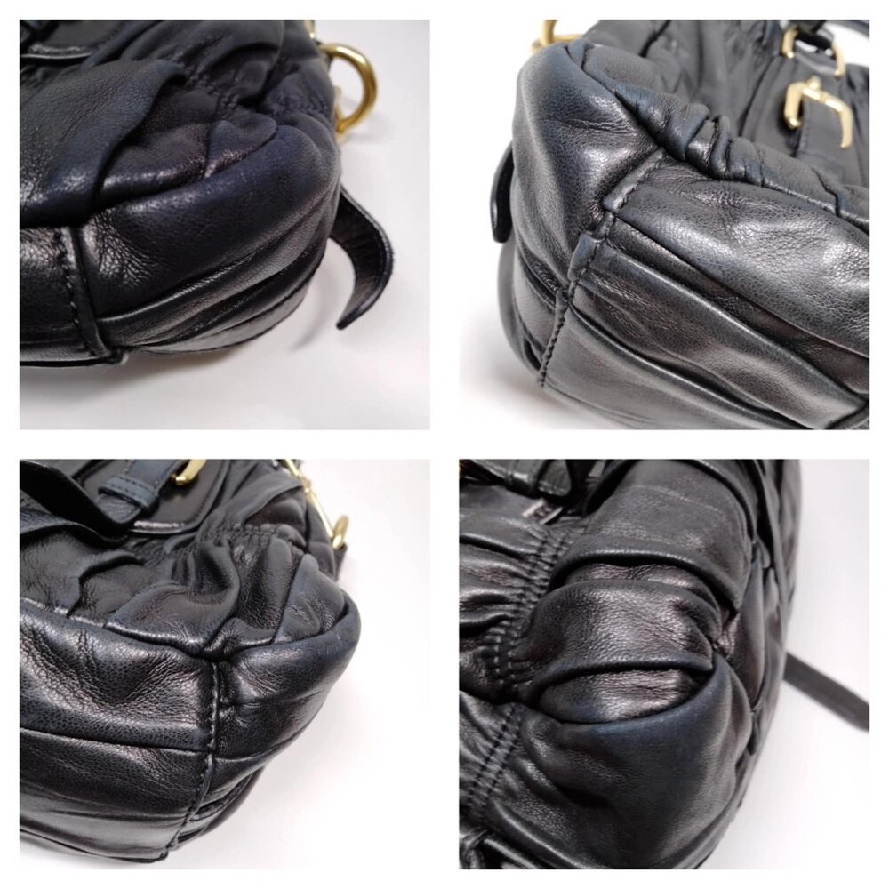 Authentic Prada Hand Bag Nappa Gaufre 2way Black Leather mn720-121725 - Picture 9 of 16